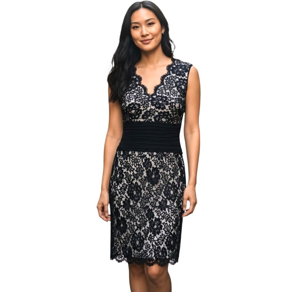 Tadashi Black Lace Overlay Cocktail Dress US Size 12 Petite